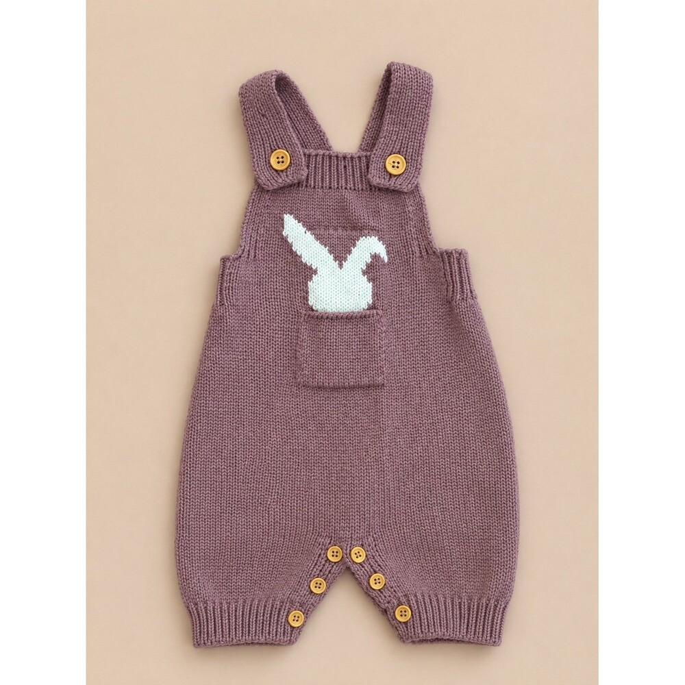 Boutique Bunny in Pocket Mauve Knit Overalls Romper | 3-6M